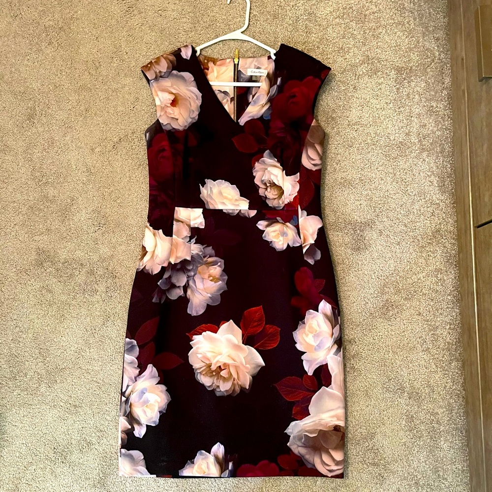 Calvin Klein floral dress with black background